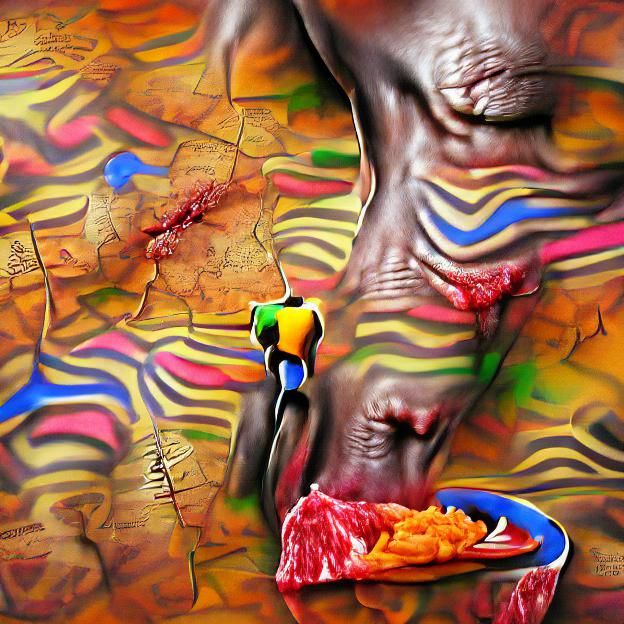 Starving Africa abstract colourful hyperrealism