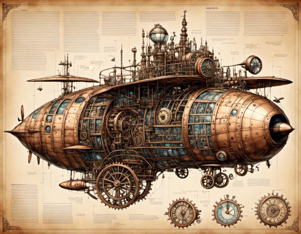 <lora:Construction:1.0> maximalism, blueprint_of_steampunk-plane
