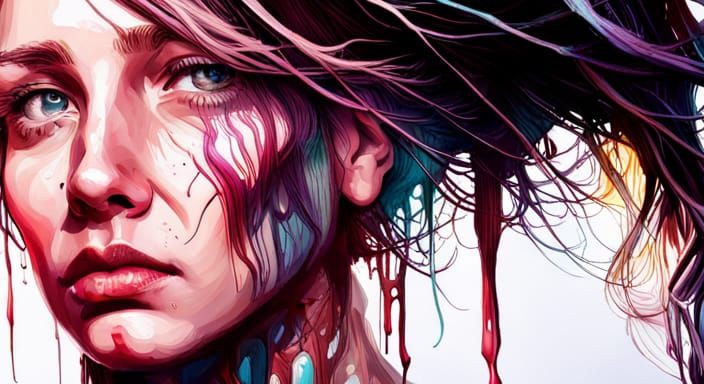 (( a close up portrait of an Lonely Girl covered in dripping...