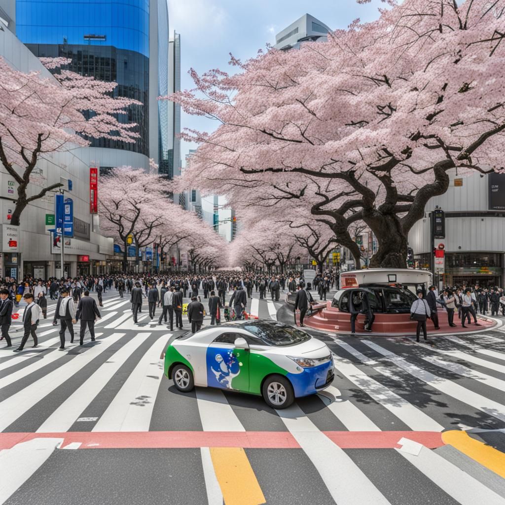 Google street view of Shibuya crossing with mechanised Sumo ...