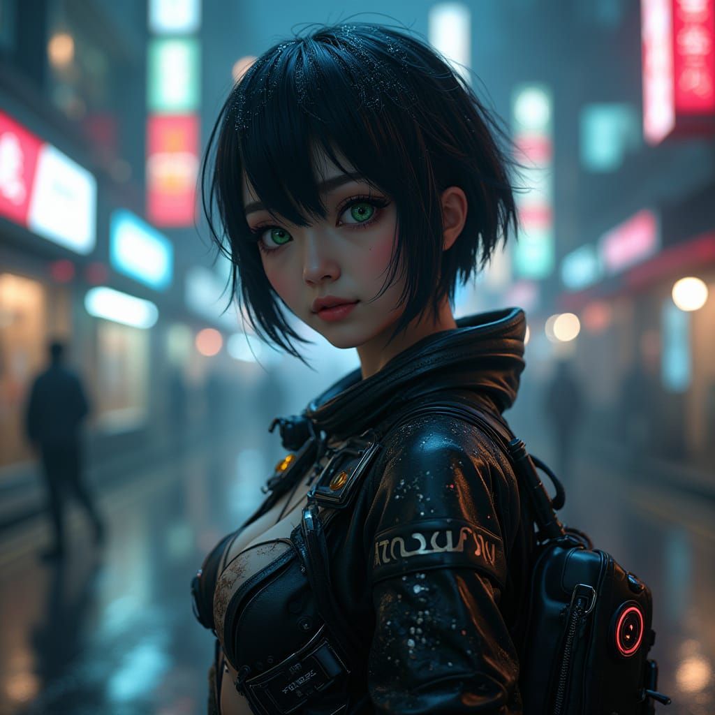 Sleek Cyberpunk Goddess in Neon Dreamscape