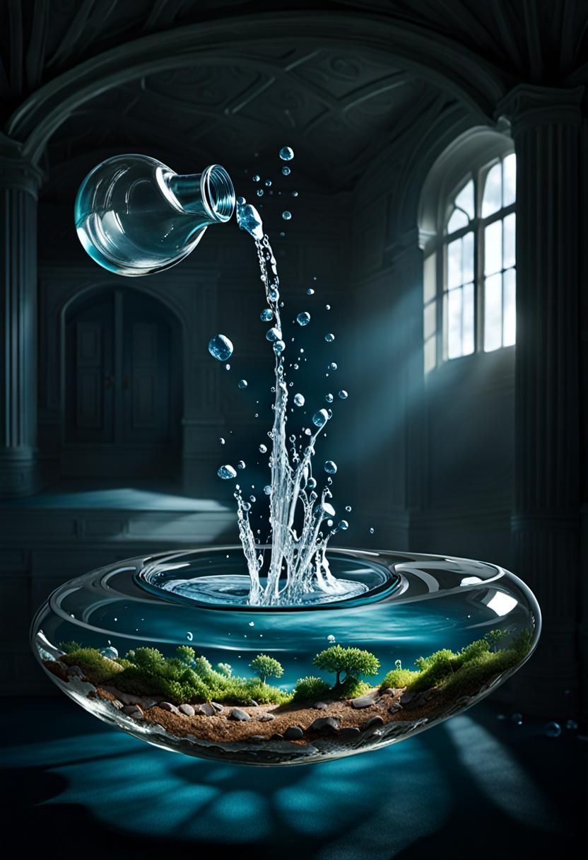 surreal glass vases of water
