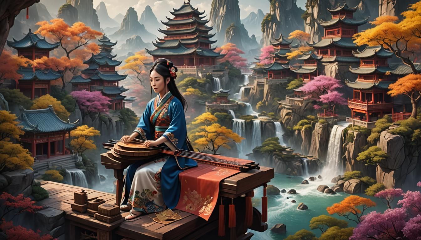 a beautiful colorful china wonderland panaromic view landsca...