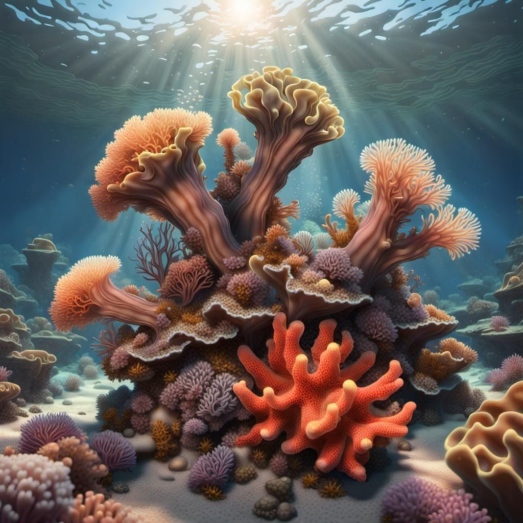 Sea squirts attached on a reef 🌊🐠🦑🐙🍤🐚 - AI Generated Artwork ...