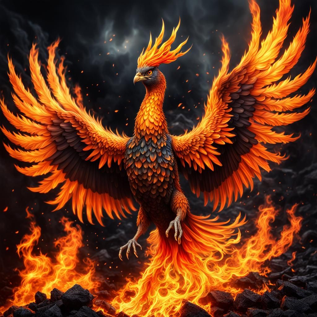 Cute Phoenix rising out from the fiery ashes - AI Generated Artwork ...