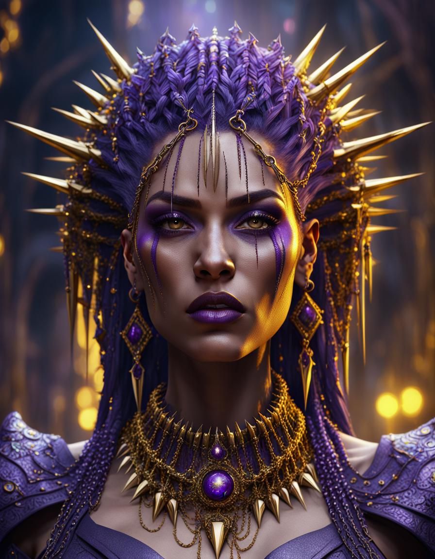 Ghotic woman in purple yellow glitter chains spikes,8k resolution ...