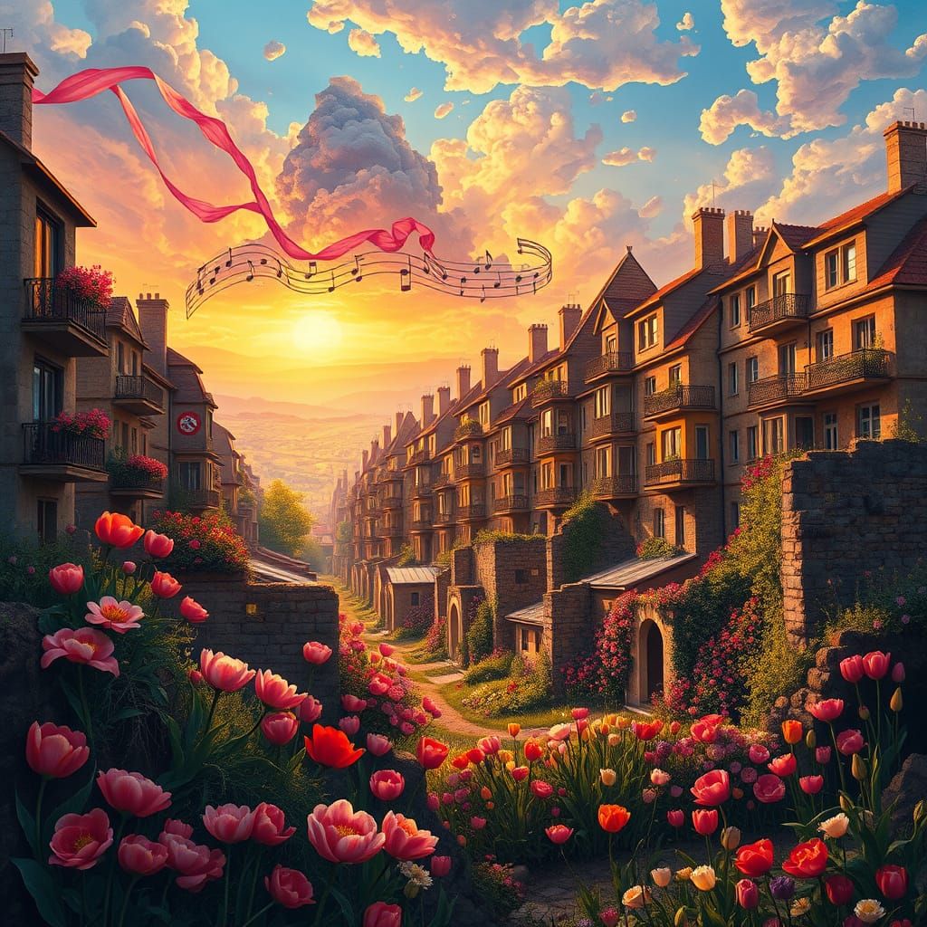 Surreal Landscape: Housing Estates Bloom with Flowers from R...