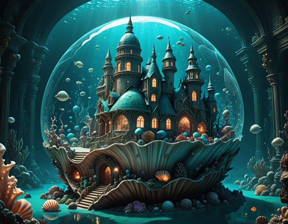 Underwater City in Seashell: Victorian Surrealism - AI Art