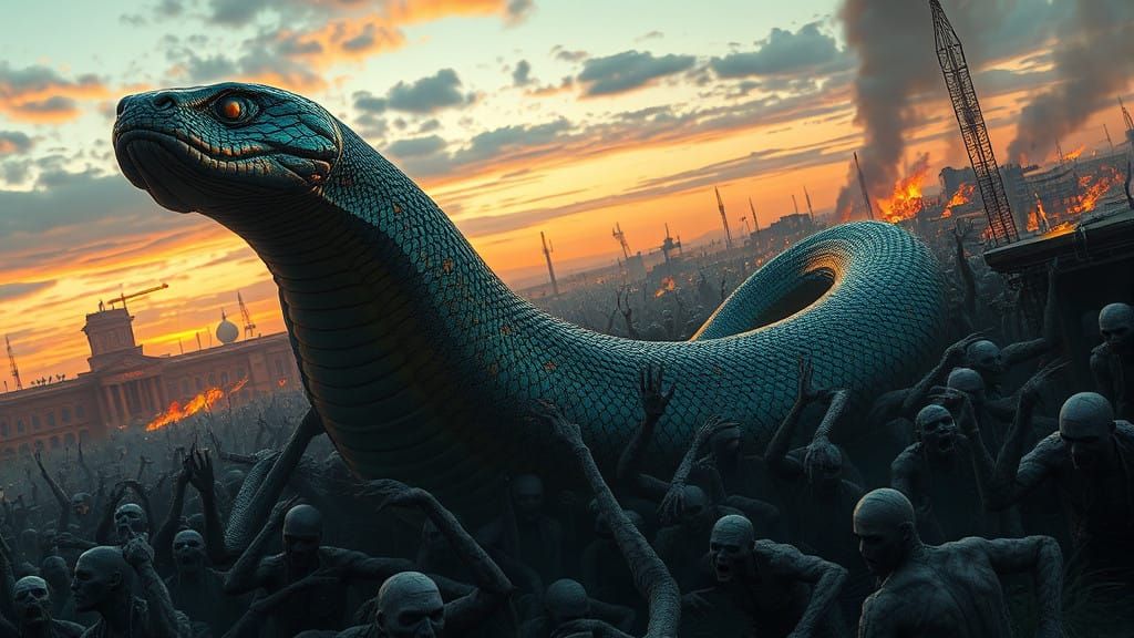 Surreal Apocalypse Unfolds as Python Battles Undea... - AI Art