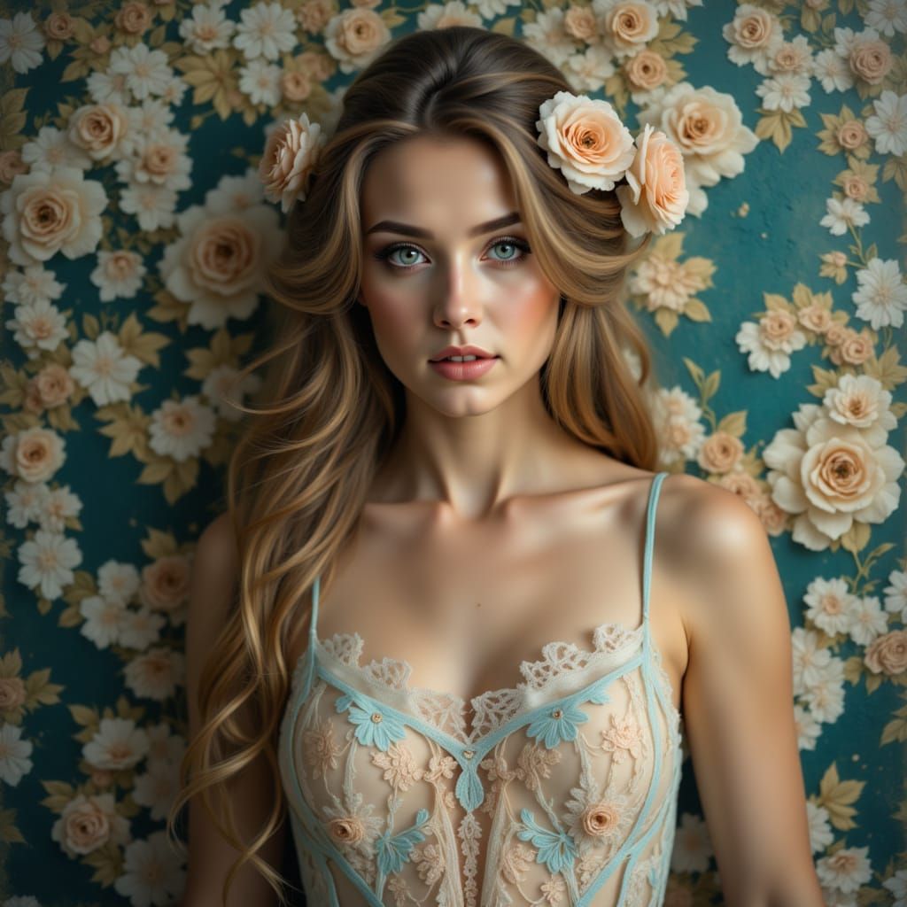 Ethereal young woman in front of a grunge wall