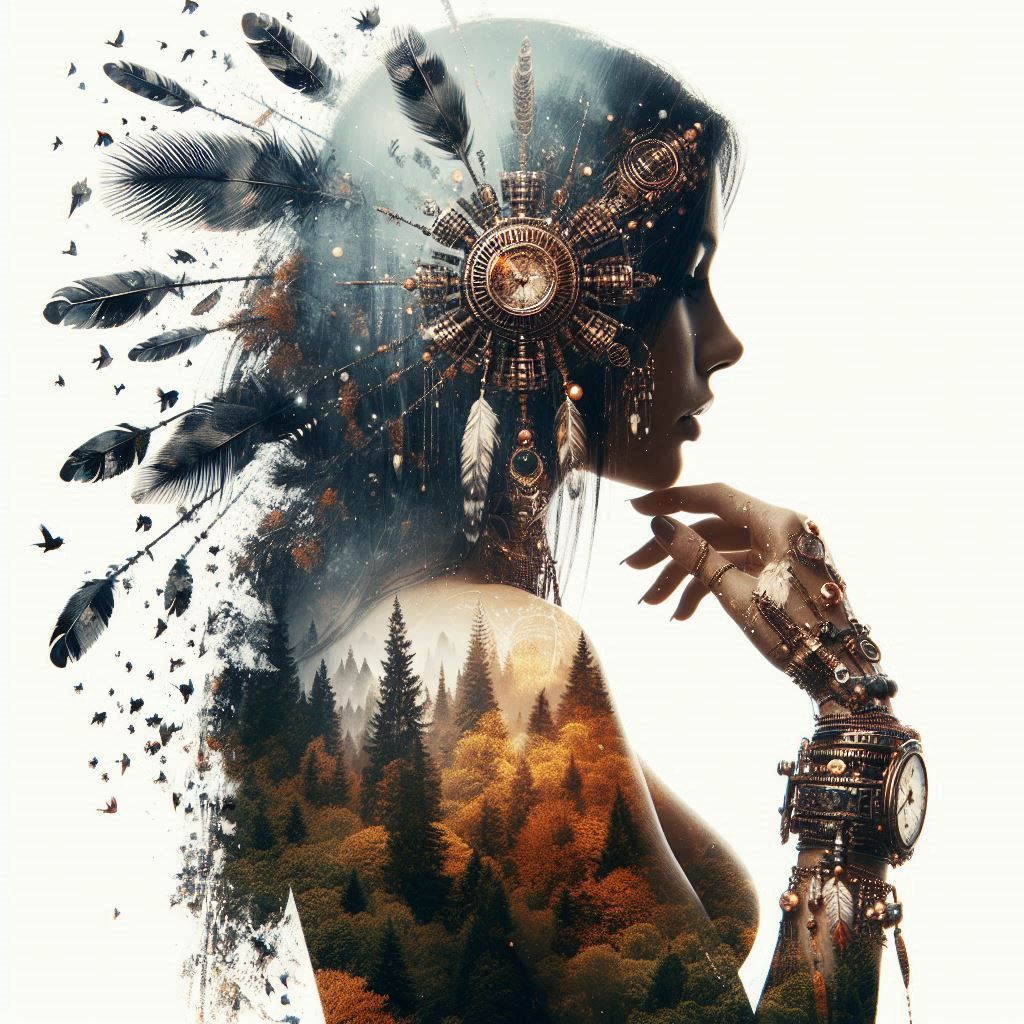 double exposure beautiful fantasy DALL-E 3 portrait landscape..