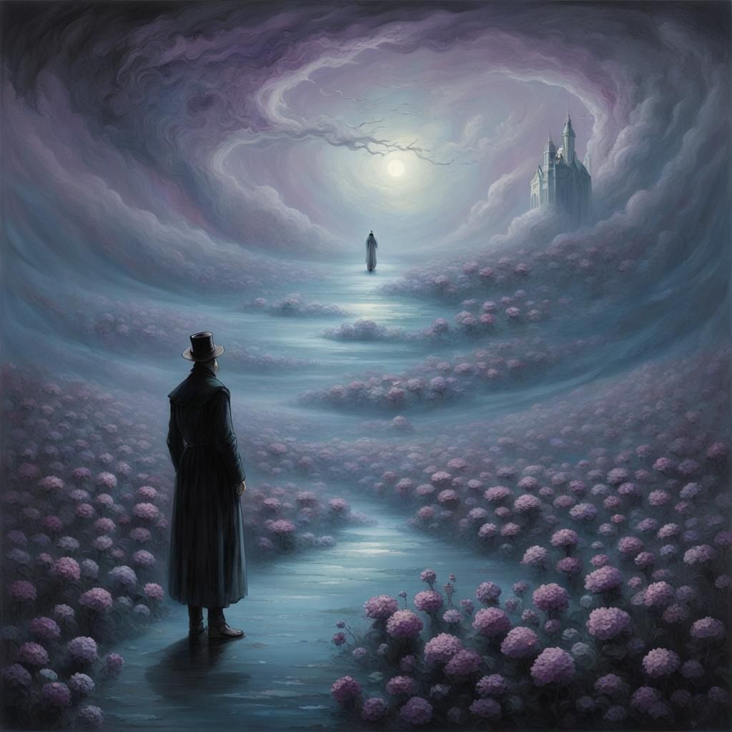 Ethereal Lone Figure in Dreamlike Landscape