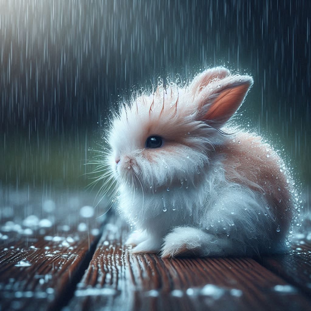 Cute Bunny in the Rain
