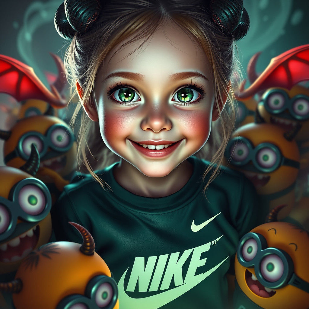 Joyful Girl with Demonic Minions: Fantasy Concept Art