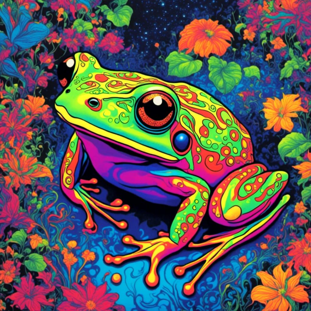 trippy frog <lora:VintageBlacklight:1.0> 