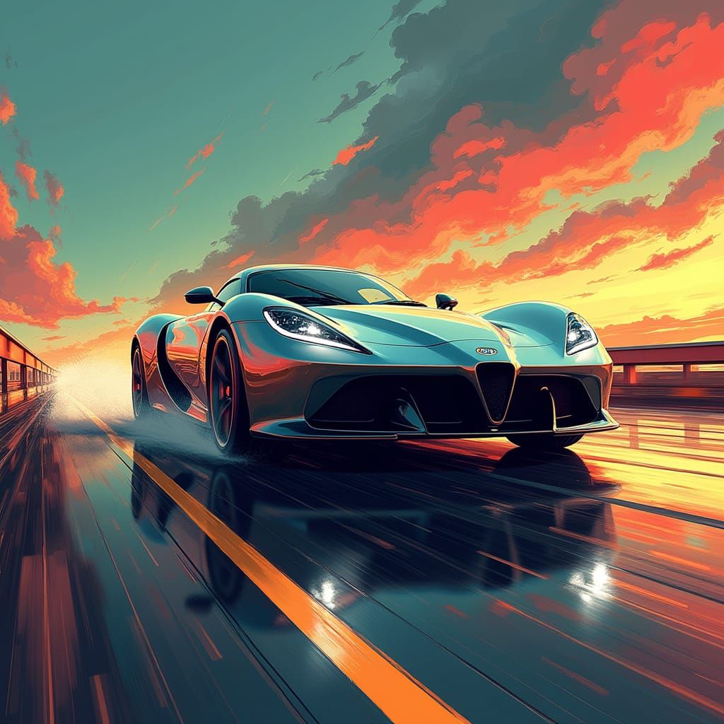 Supercar Speeds Down Futuristic Highway in Cyberpunk Style