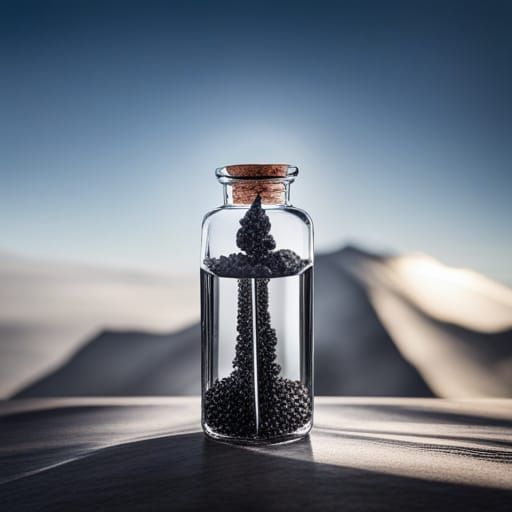 A beautiful shiny black crystal in a bottle