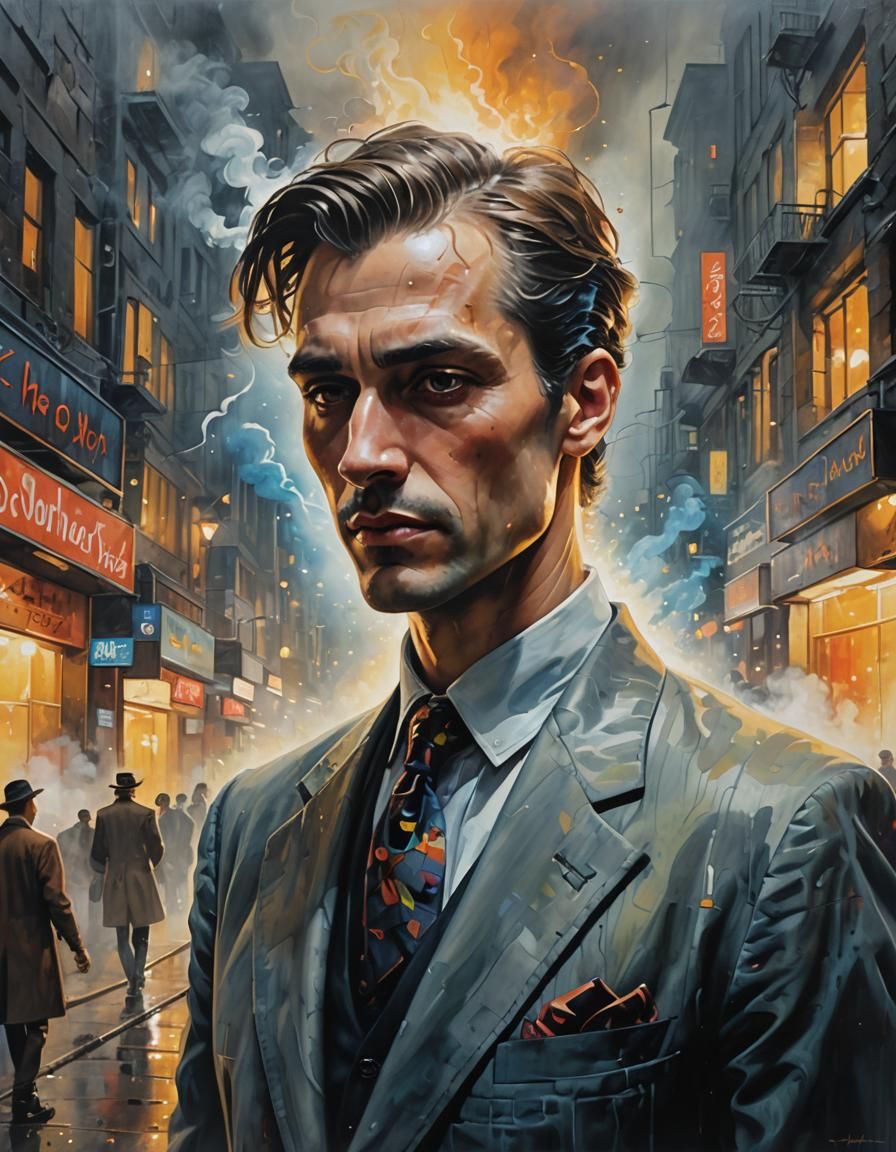 A dramatic, elegant gentleman with smooth, light skin, gentl...