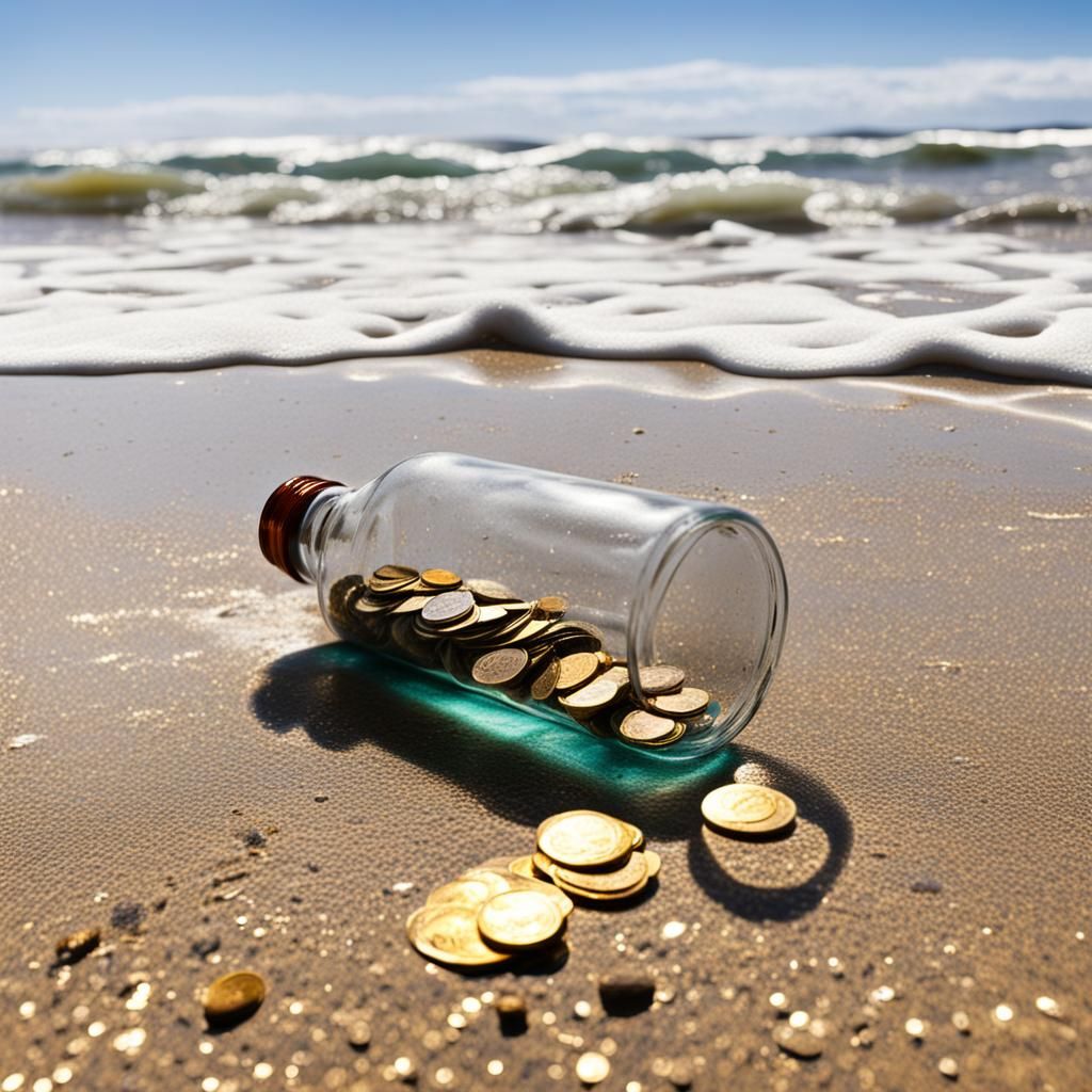 Letter in a bottle that has been washed ashore by the oceans current. The bottle should be corked and ...  by @Luminous Musicc