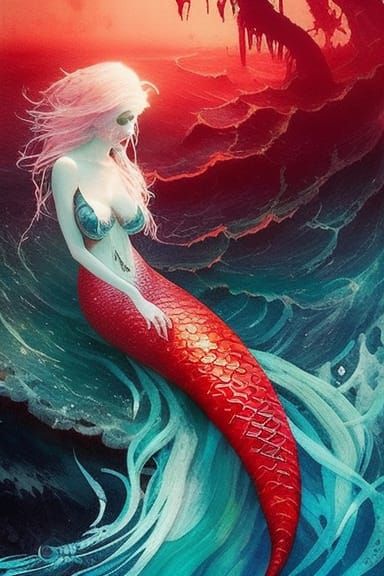Mermaid in the ocean 🌊 beautiful gothic girl with big wild ...
