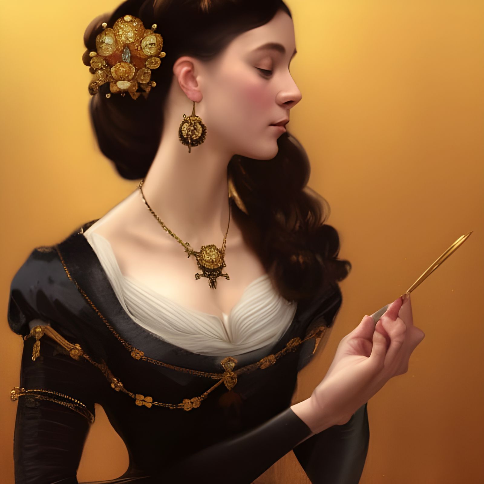 Black dress with golden ornaments