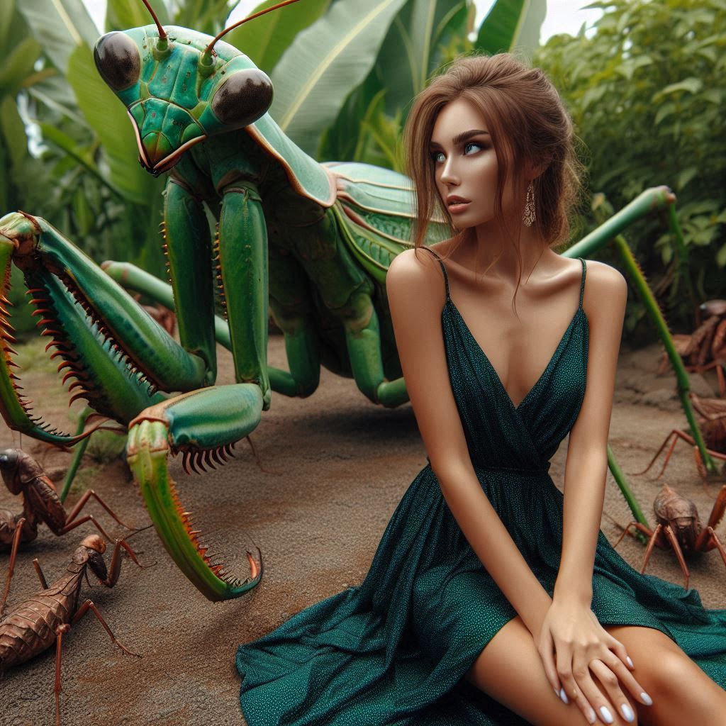Girl with praying mantis