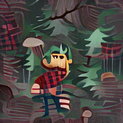 A lumberjack in a gloomy forest