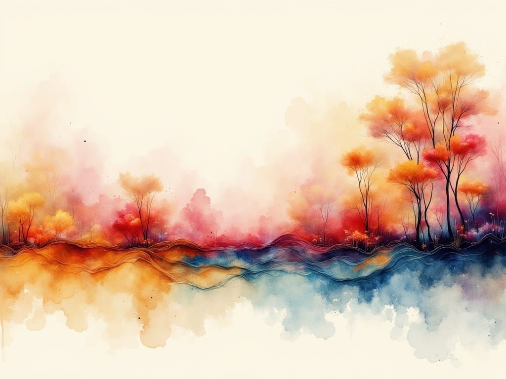 Abstract Fluid Art with Ethereal Gold Trees