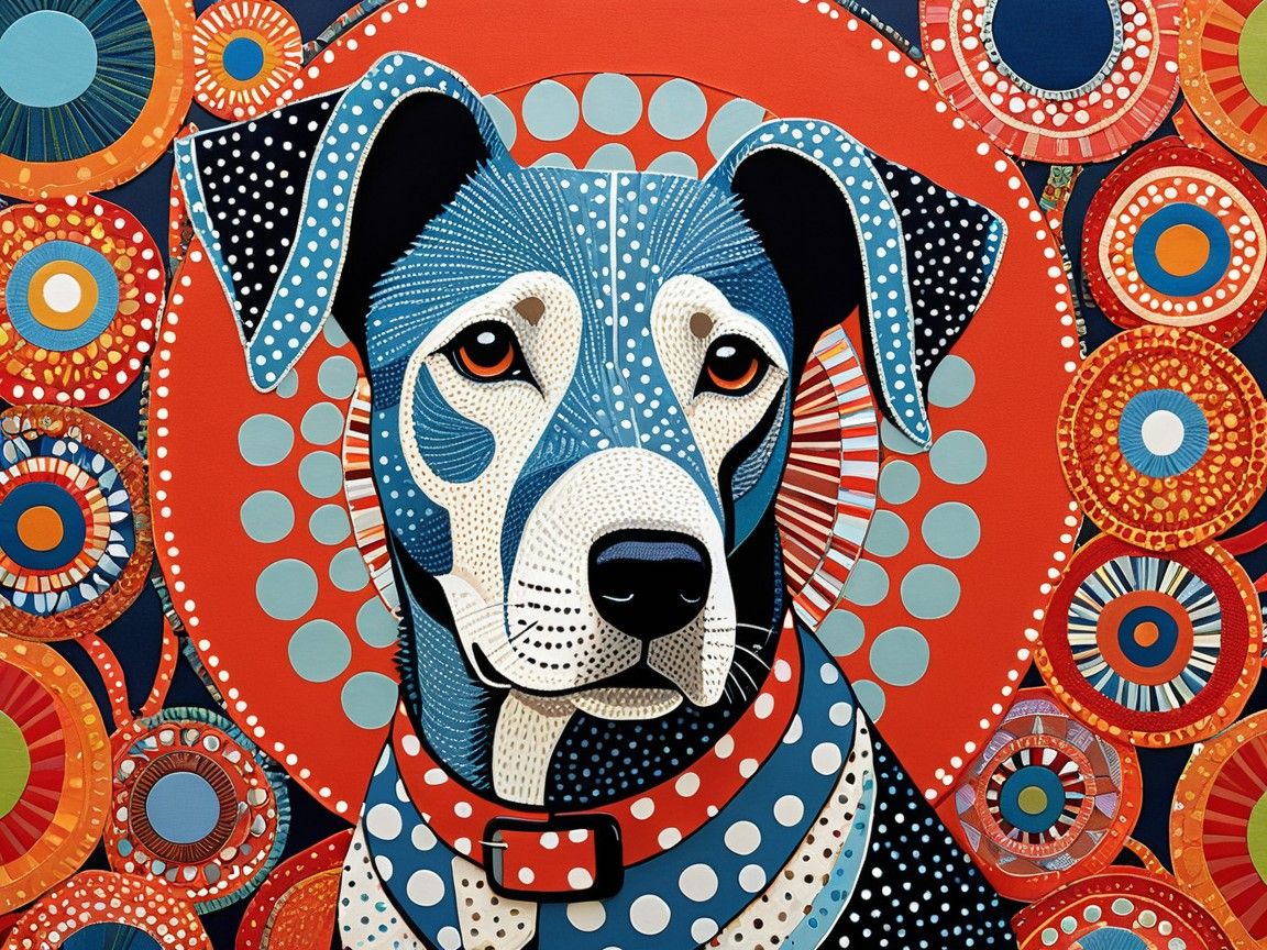 Dog portrait with polka dots.