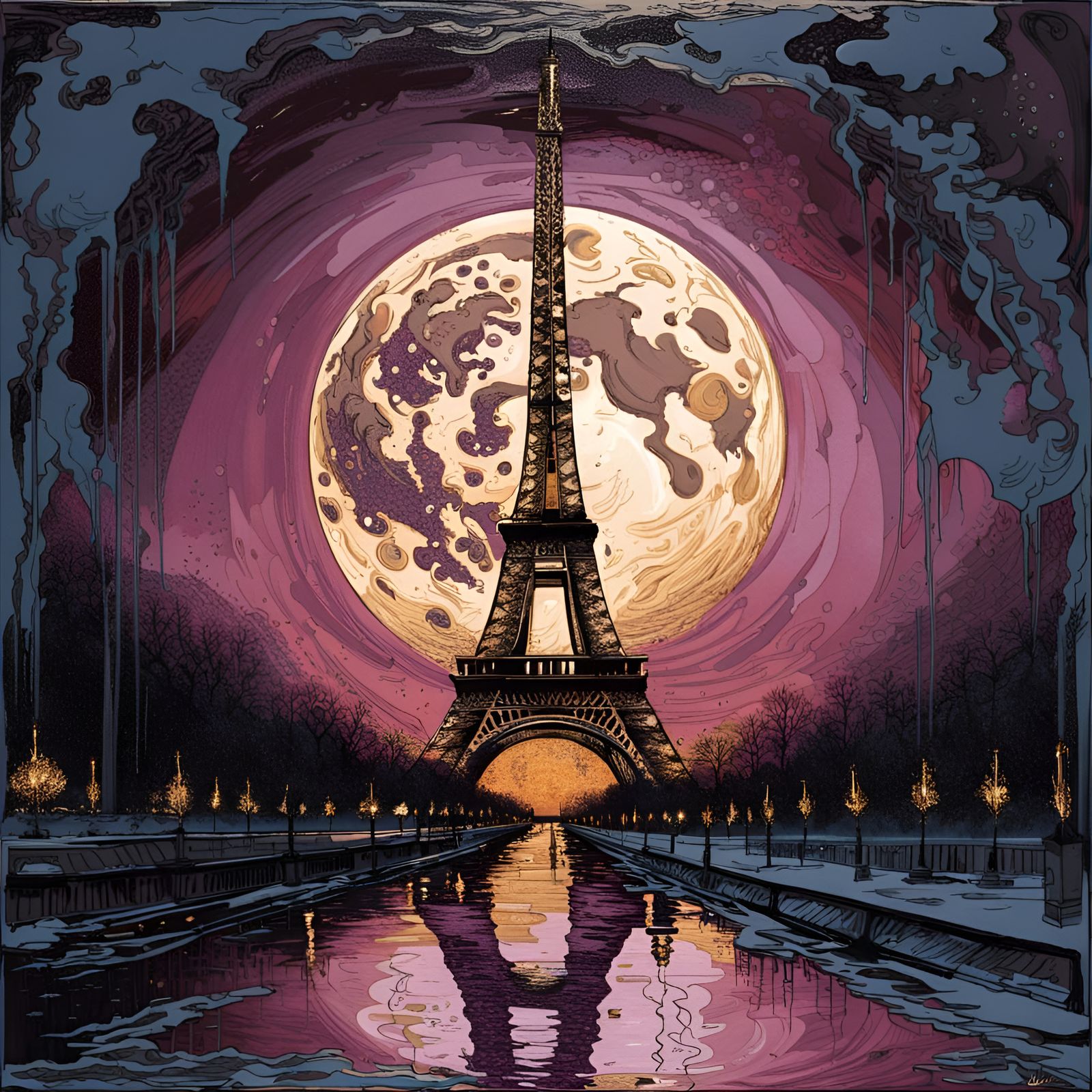 Golden Moonlight Eiffel Tower.  by @Masterplayer
