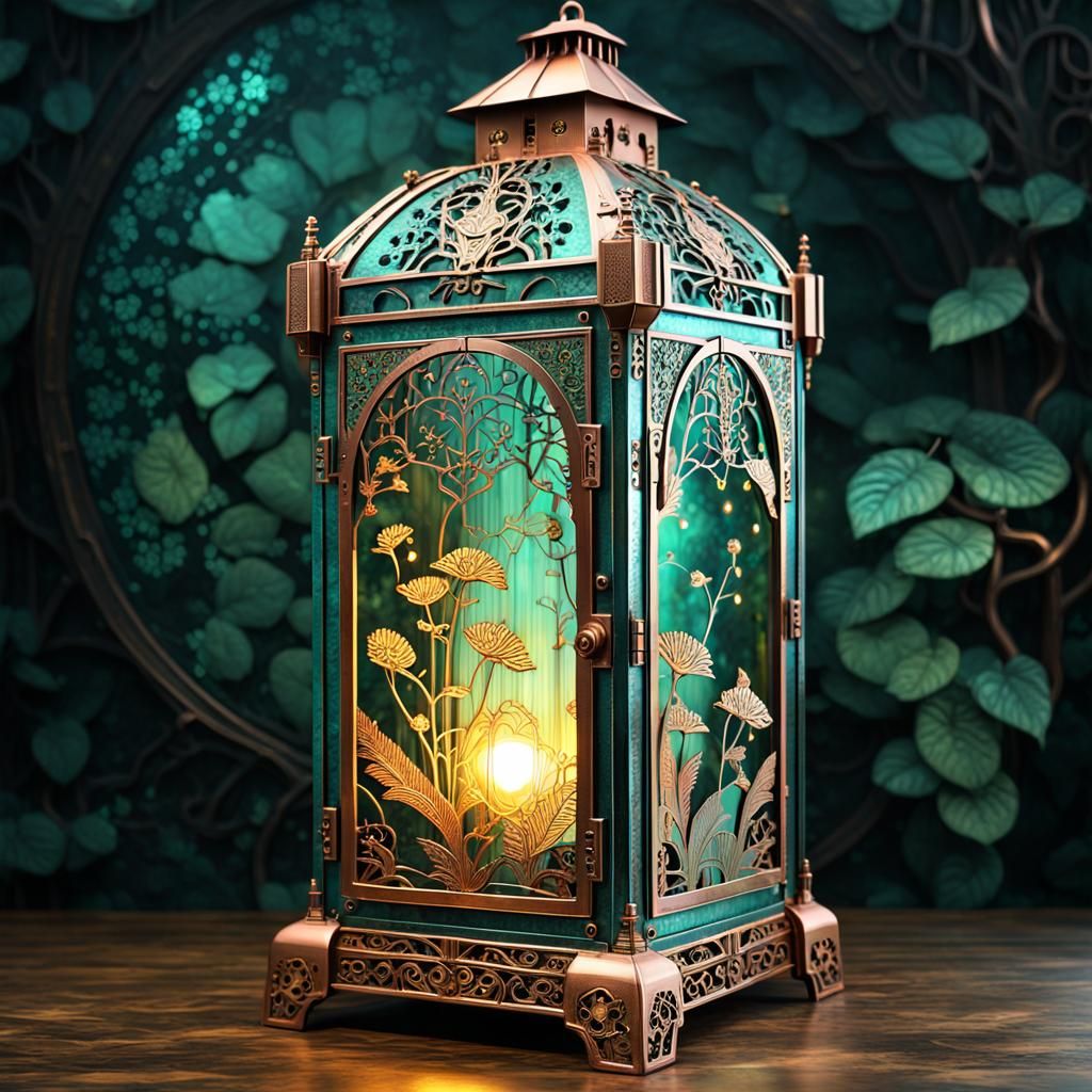 Art Deco Copper Lantern - AI Generated Artwork - NightCafe Creator