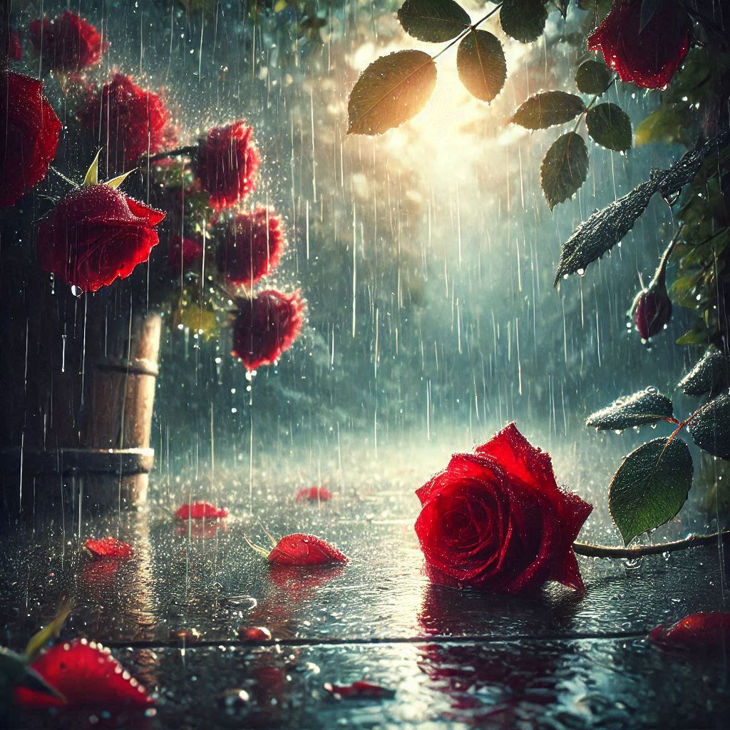 Hard raining on roses