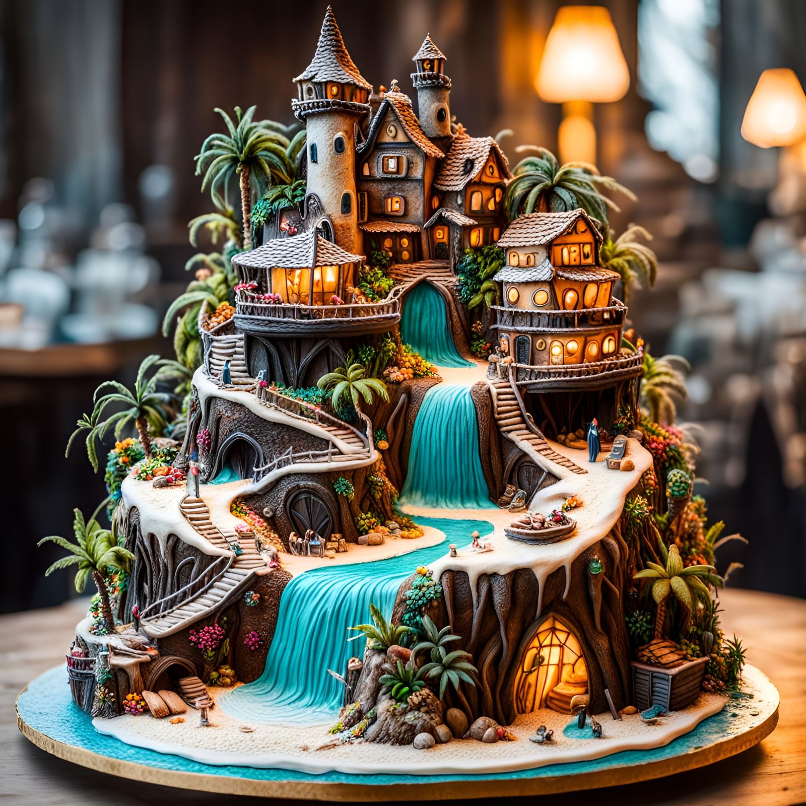 Waterfall Cake Village  by @Rosie