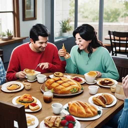 Family Enjoying Sunday morning breakfast, 16k