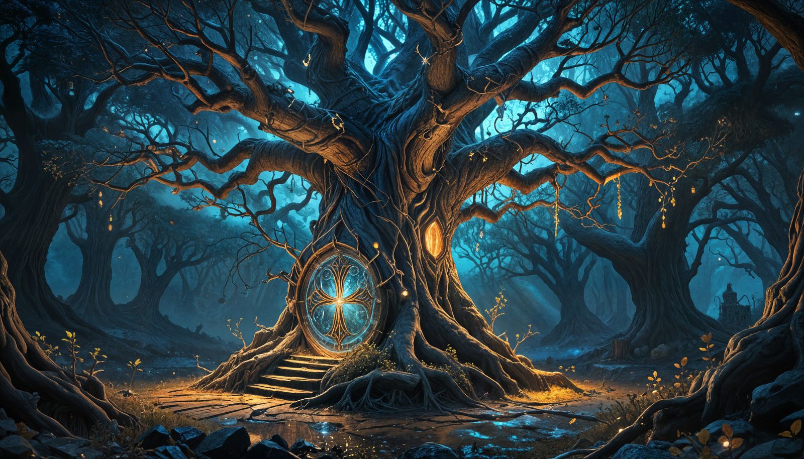 Wood-elf-prison. A hollowed-out massive Great Tree with a magical-bubble-shield surrounding the humongous ...  by @Defenestrated Feather