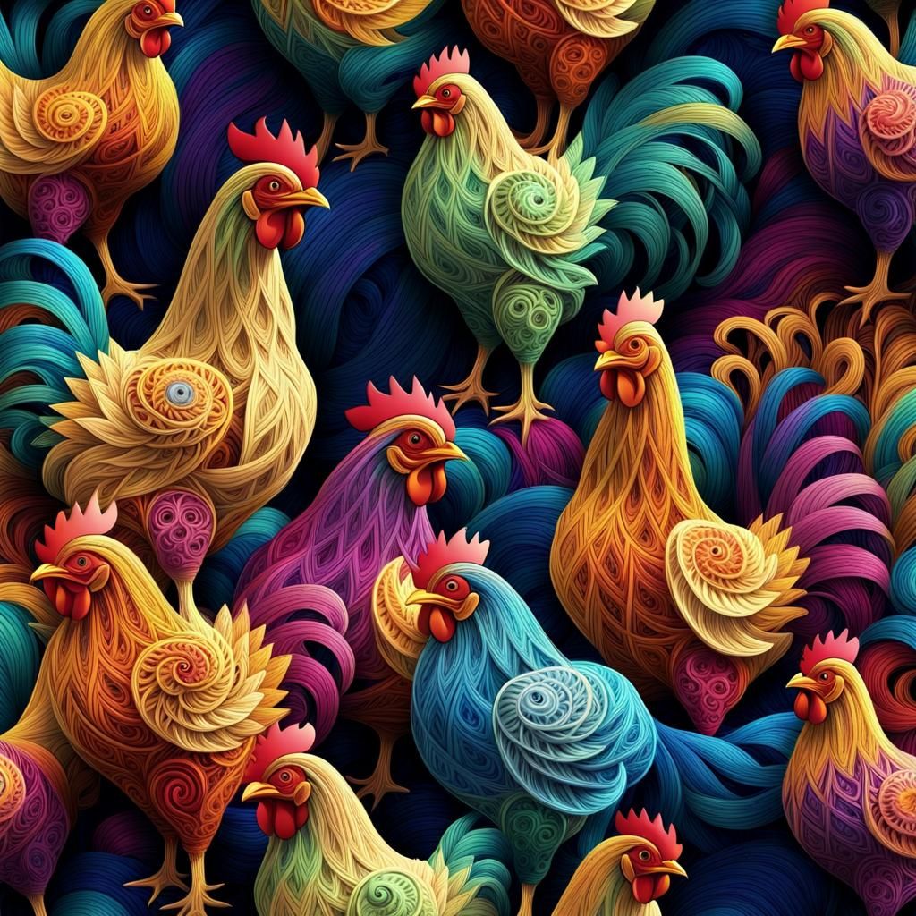 chickens made of bright colored yarn - AI Generated Artwork - NightCafe ...