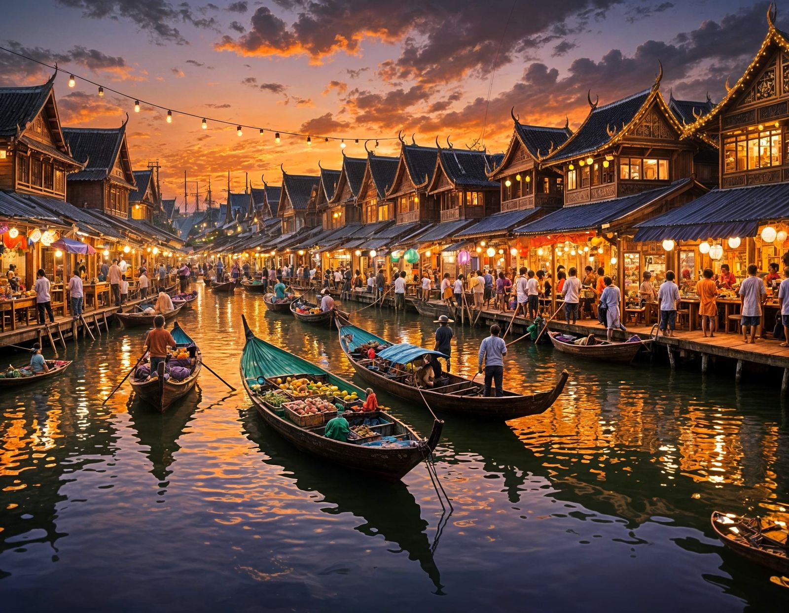 A vibrant Thai floating night market  by @Francis H