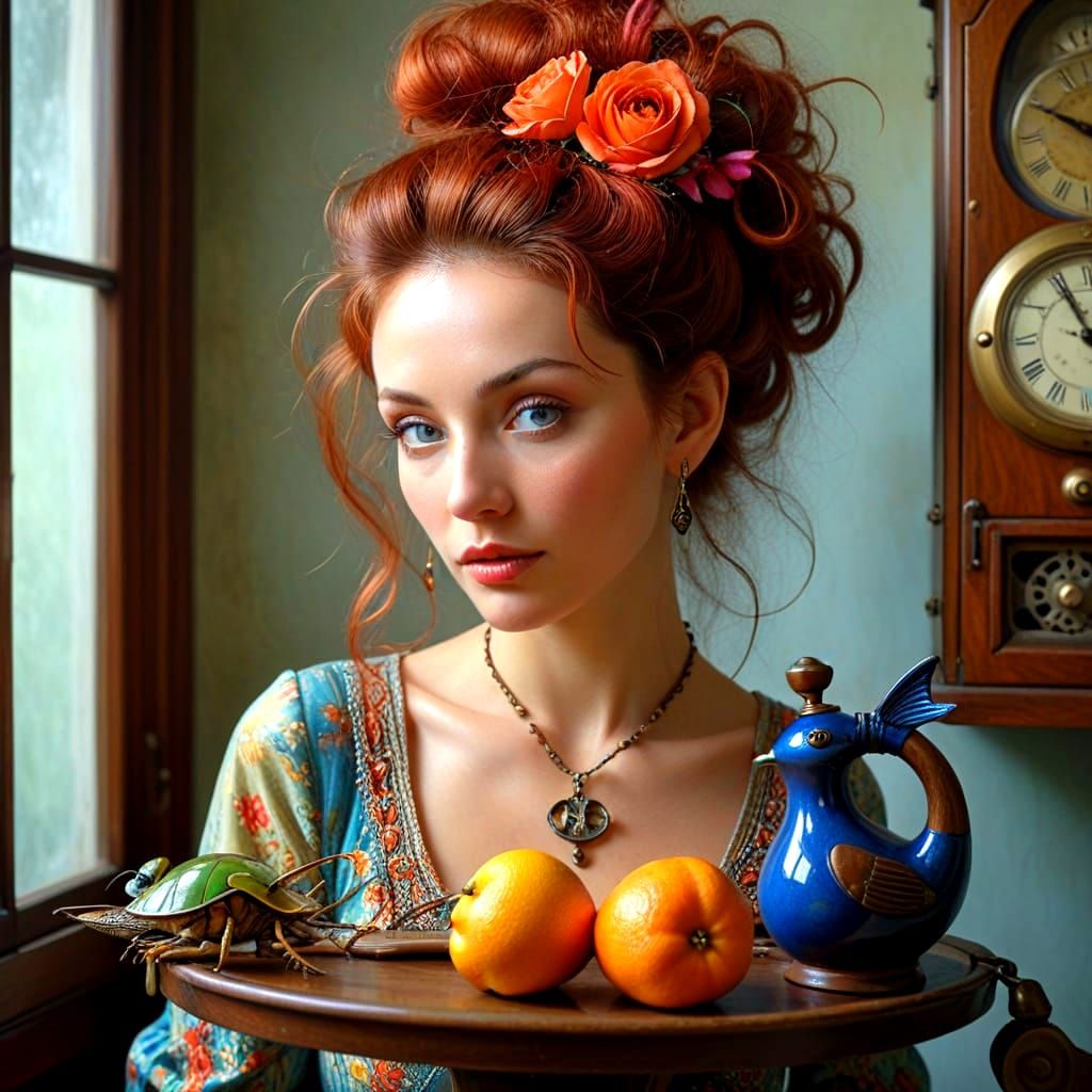 Surrealistic Lady in Whimsical Wonderland