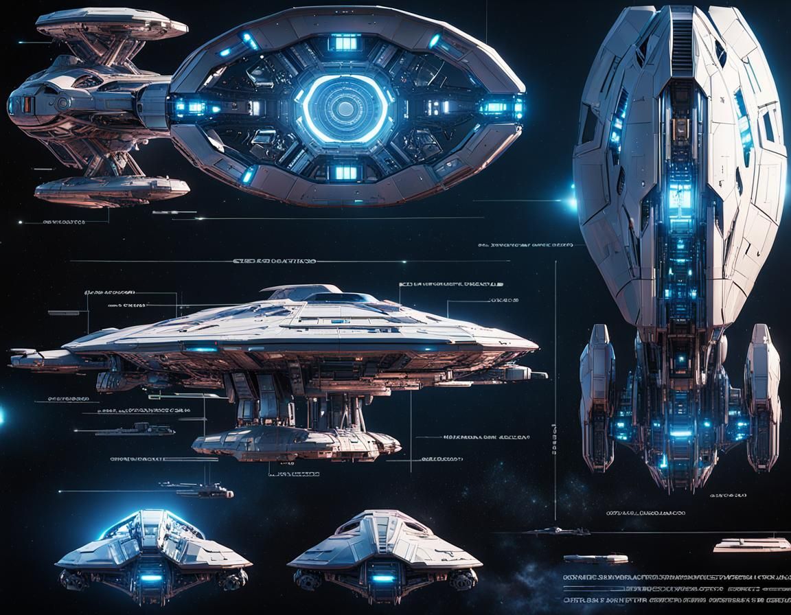 Blueprints schematics futuristic starship img2img