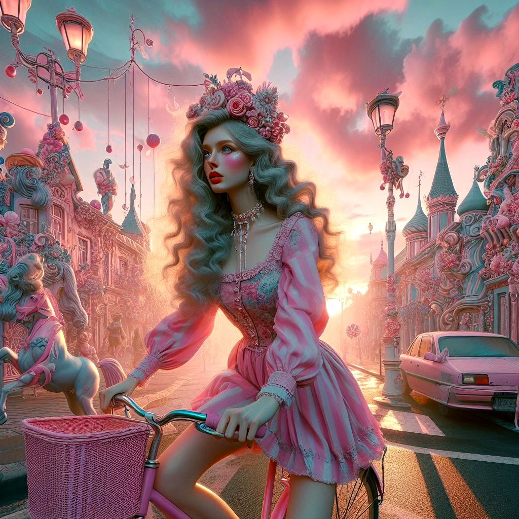 Whimsycore lady riding bike