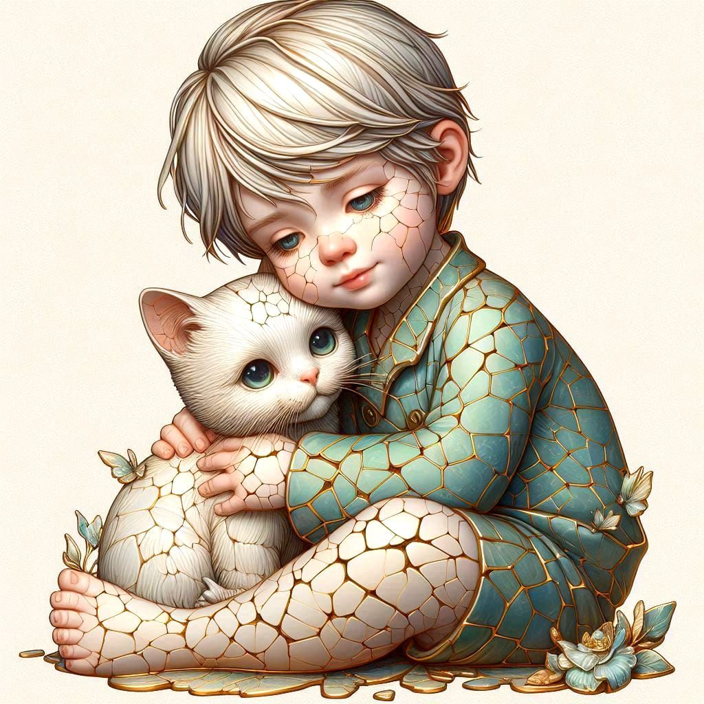 little boy and his cat