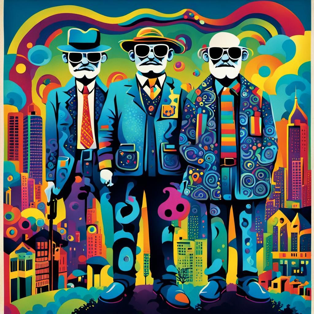 Futuristic Interpol wanted poster text: “The Cowznofski Brothers” wanted for time travel thoughtcrime, burglary, dimensional sedition, subve...