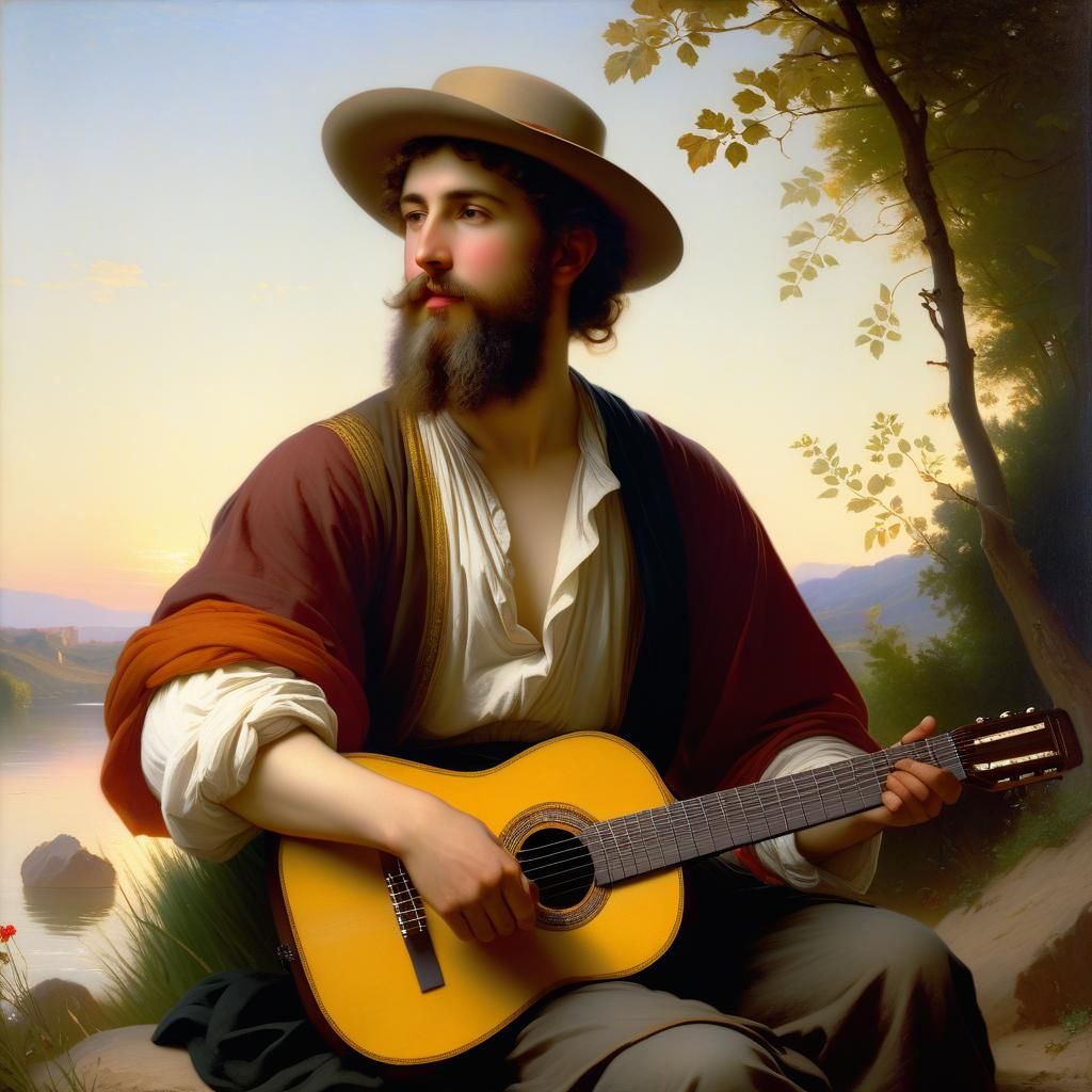 A man playing guitar, v. 2, in the style of William-Adolphe ...