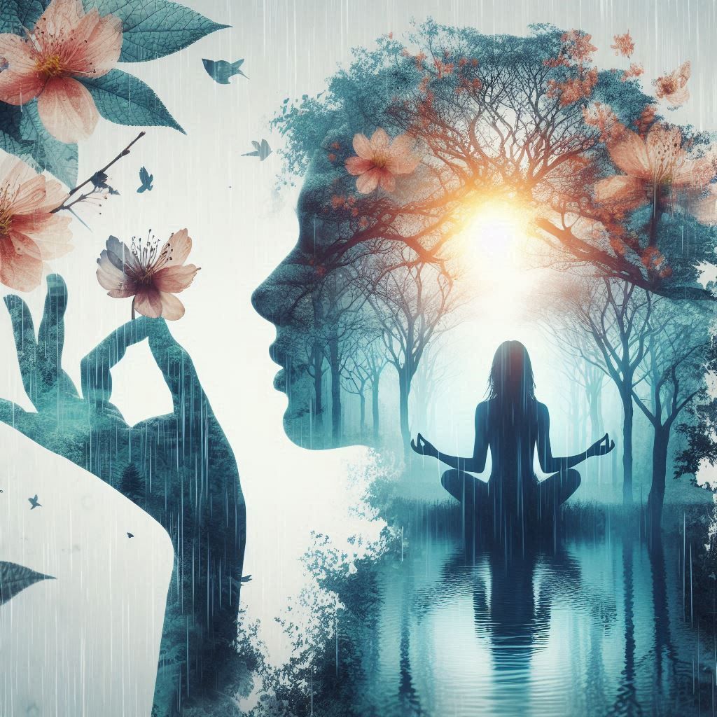 double exposure beautiful fantasy DALL-E 3 portrait landscape..