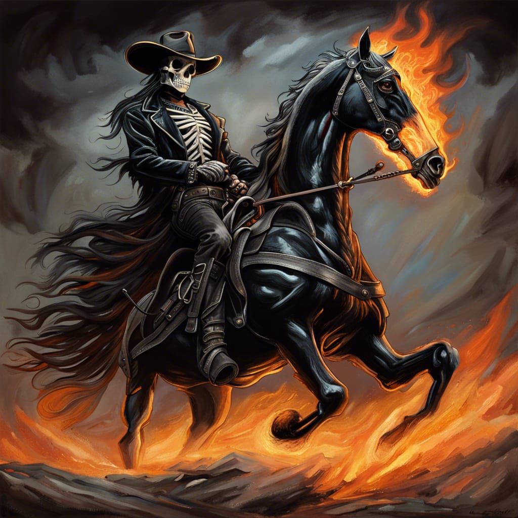 Marvels Ghost Rider On A Flaming Skeleton Black Horse With A Cowboy Hat ...