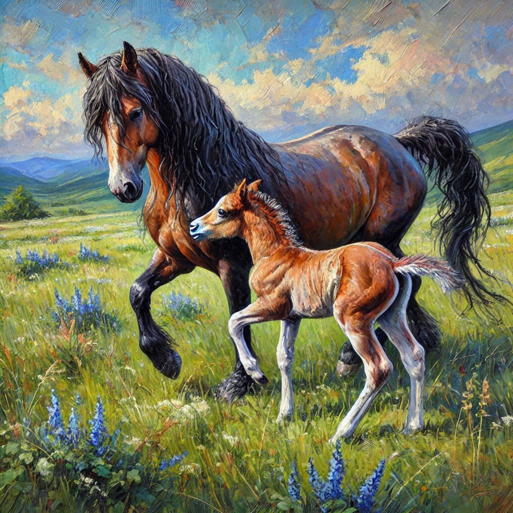 A mare with a foal!  by @Drago