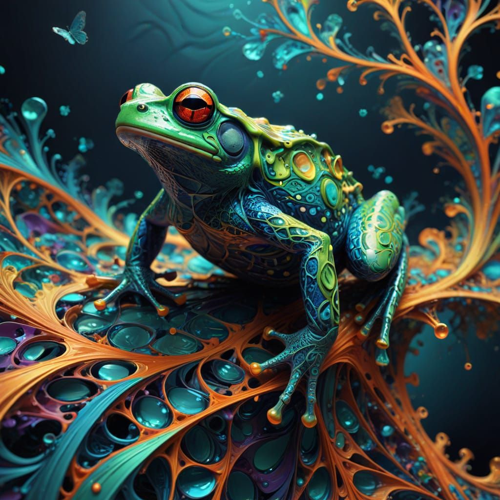 Vibrant Fractal Frog in Abstract Expressionism Style