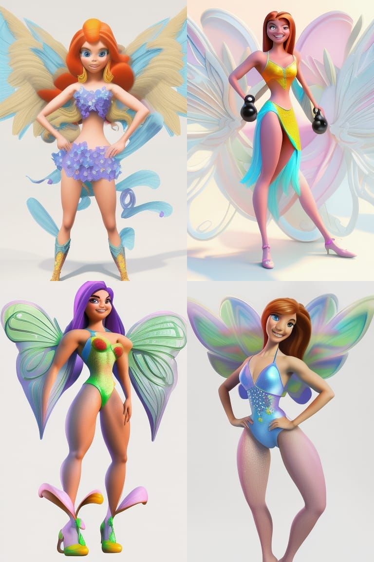 winx bloom bodybuilder Pixar, Disney, concept art, 3d digita...