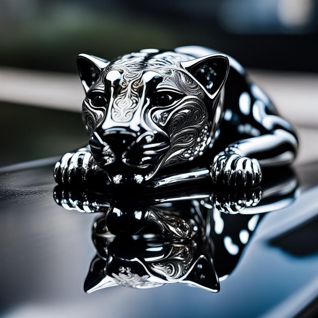 chrome jungle and black wild panther hood ornament growing out of