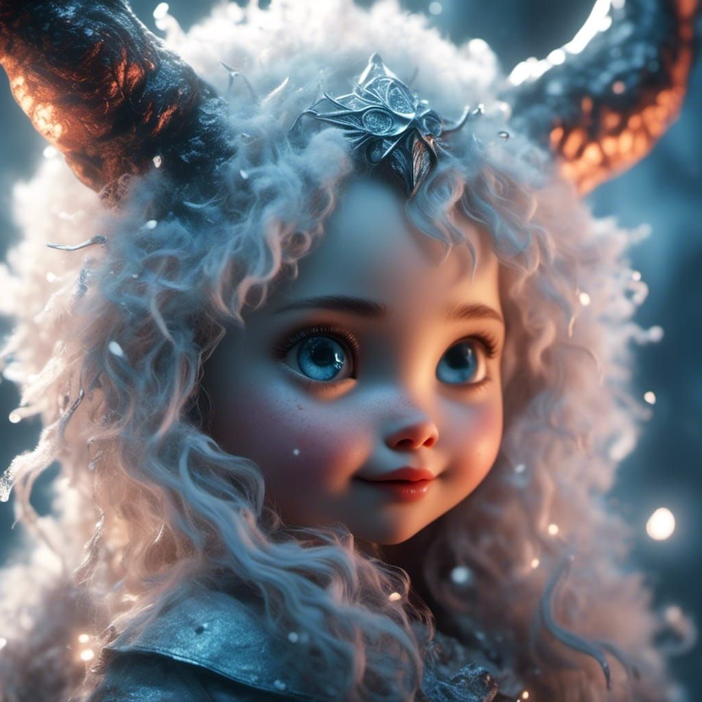 <lora:Realism clash:1.0> <lora:3d Chibi Imagination:1.0> The ice demon watches with glee, Cute, Fluffy, Baby, Little girl, adorable, Hyper r...